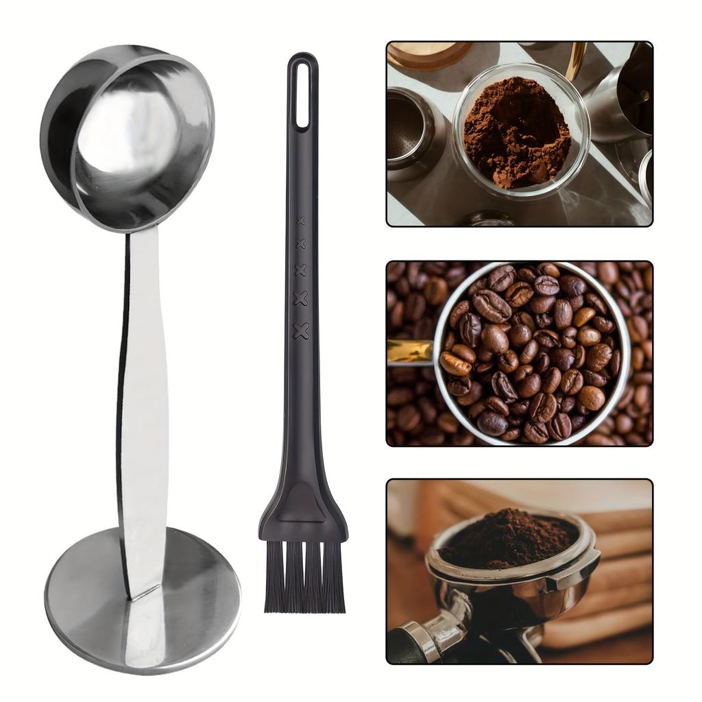 2-in-1 Coffee Scoop with Brush, Tablespoon Measure Spoon with Pressed Bottom for Coffee Bean Press Coffee Grinding Pressing