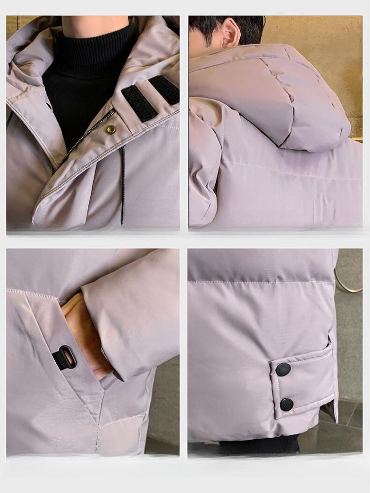 Medium-length Cotton Clothing Men's Winter Trend of Loose Hooded Bakery Clothes Even Hooded Cotton Jacket Thickened Down Cotton Coat Men