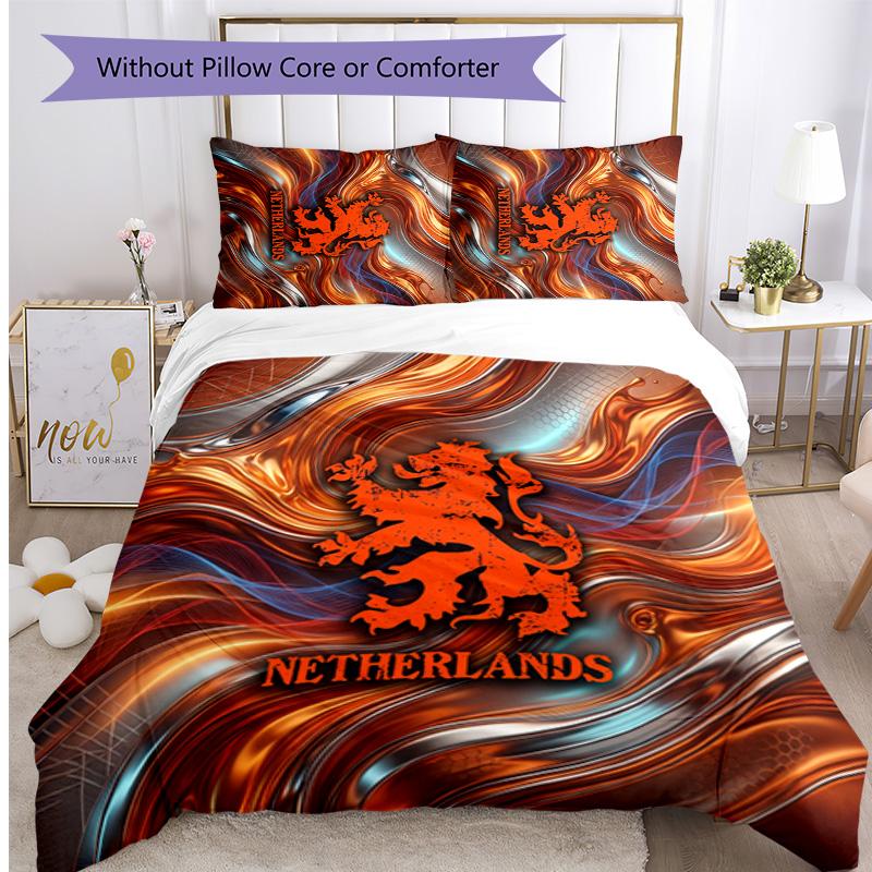 Netherlands Football Printed Bedding 3 Piece Set Cozy Breathable Bed Cover Set as Housewarming Holiday Gift