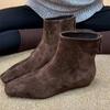 Calfskin version! Huge good-looking short boots for women's versatile commuting style square head rear zipper and ankle boots inner height-increasin