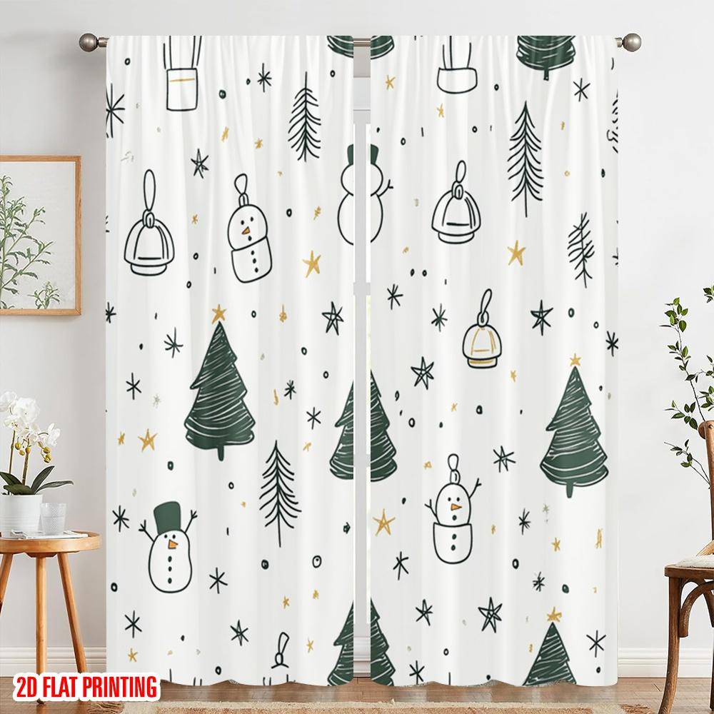 2pcs  2D plane printing Print Curtains Cute Christmas Snowman Tree Gift (3) Polyester Easy Install (without rod) Room Decor