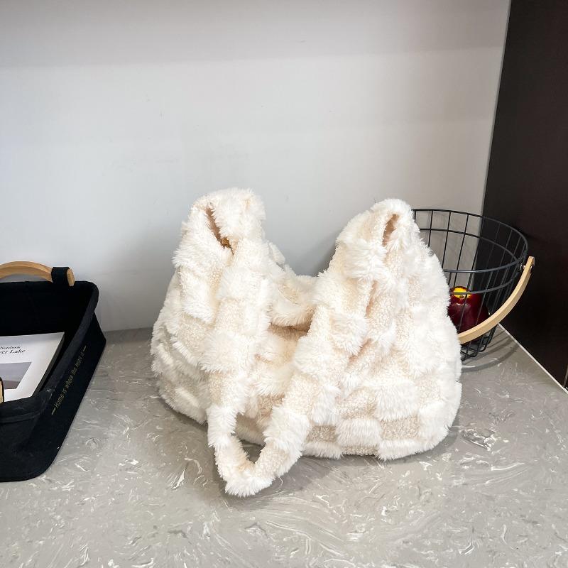 Большая вместимость контрастная клетка модная персонализированная женская сумка ленивая повседневная подмышечная косая одинарная плечевая плюшевая сумка-тоут большая сумка