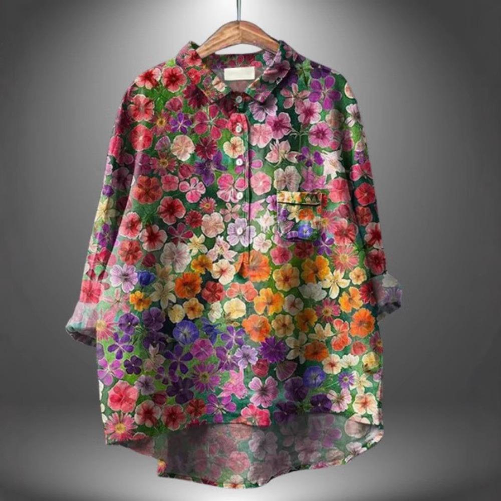 Stampa Floreale Vintage Deliziosa Camicia Casual in Lino