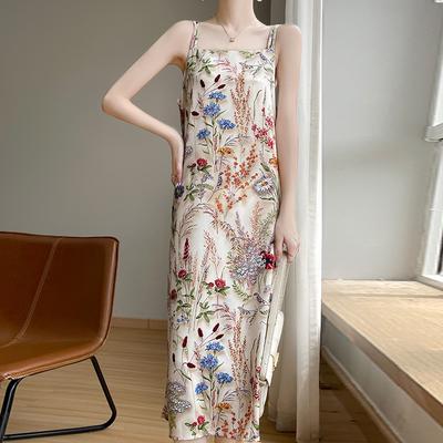 Women's Plus-size French Floral Satin Halter Dress Summer Holiday Wind Long Beach Dress