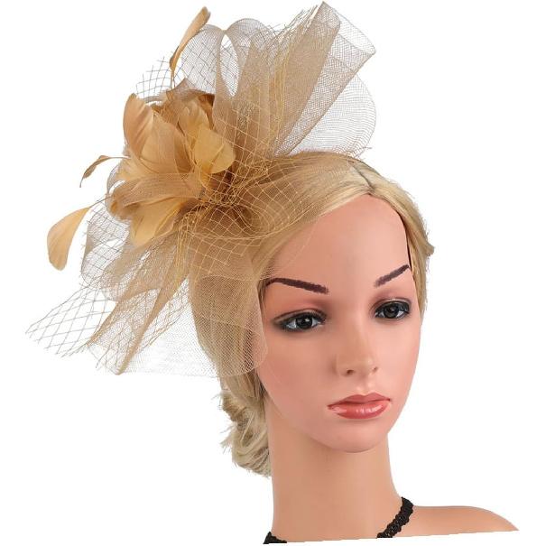 Milisten Fascinator Hat and Headband Mesh Cocktail Hair Clip for Women, Gold Color Wedding and Tea Party Special Occasion Accessory