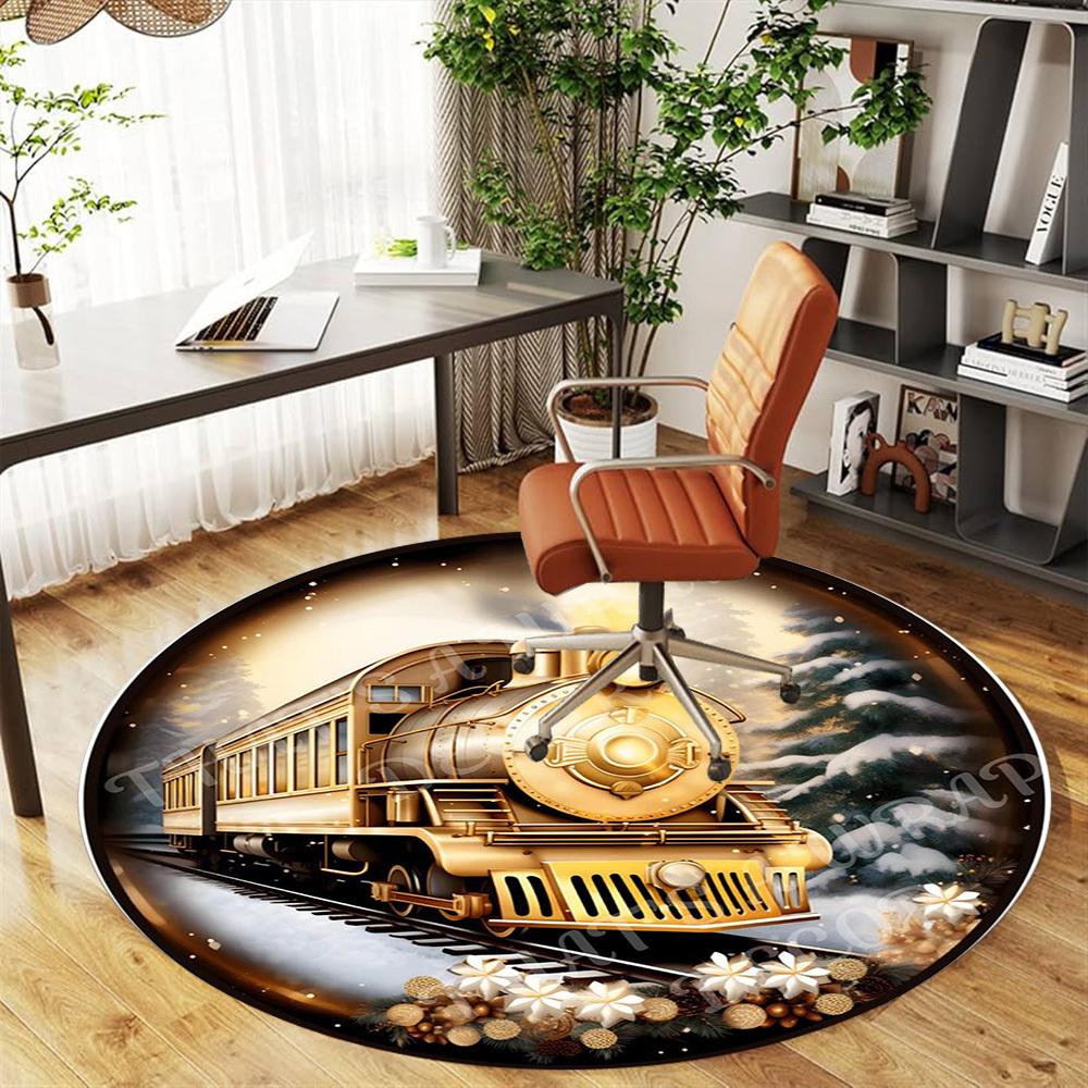 1PC Train Winter Office Round Area Rug, Under Office Chairs Bedroom Living Room Home Decor,Carpet for Office, -1110266