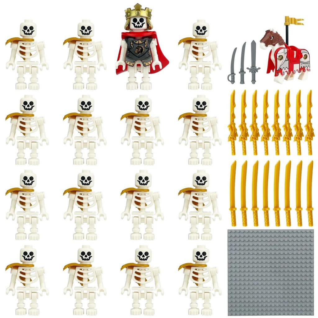 Soldado Esqueleto Medieval Ensamblando Juguetes de Bloques de Construcción