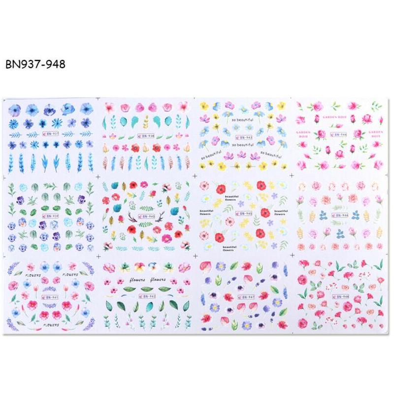 12 vzorů Kvetoucí květiny Nail Art Water Transfer Samolepky Obtisky Dekorace