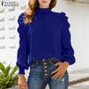 ZANZEA Women Casual Stand Collar Solid Color Long Sleeve Blouse