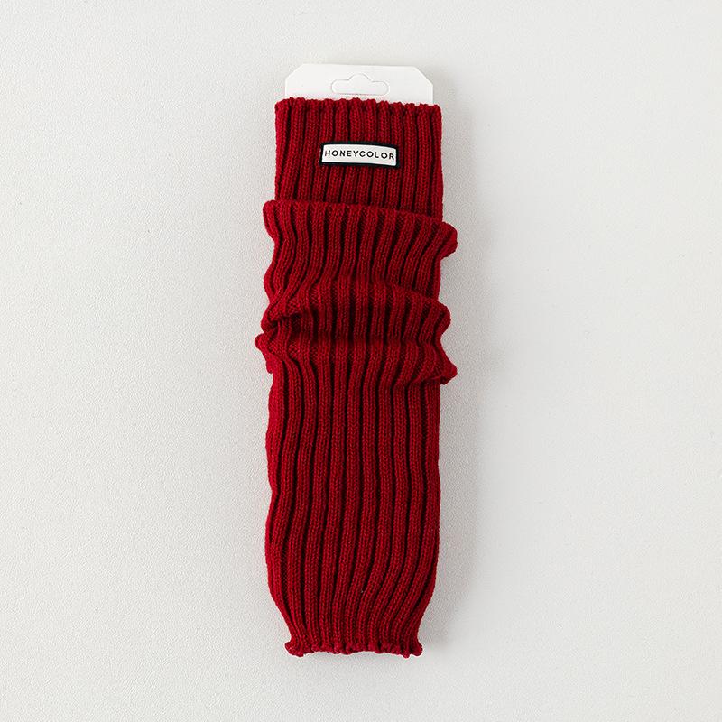 Women's Autumn and Winter Spring Red Warm Knit Flanging Leg Warmers Leg Jackets Pile Socks