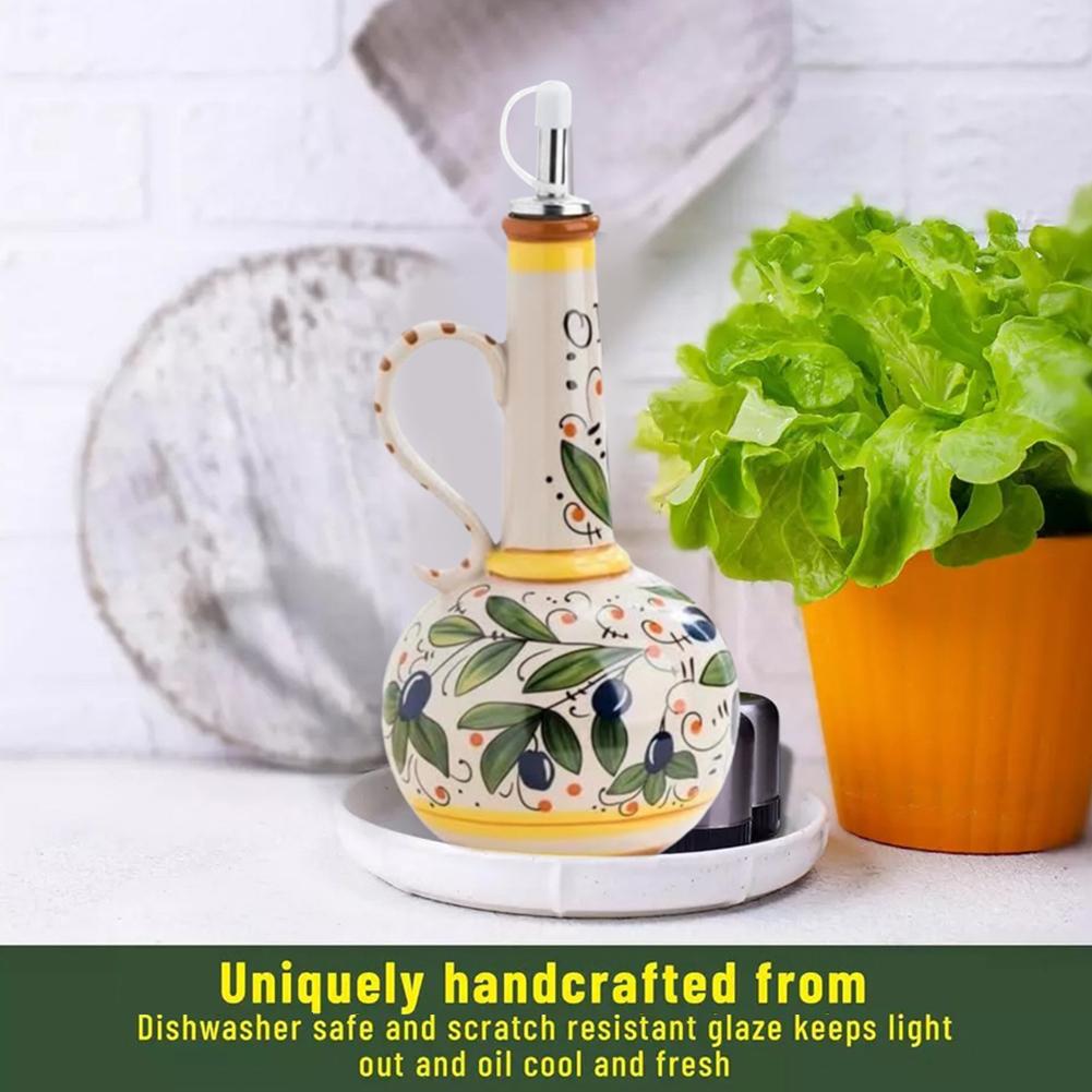 500ml Olive Oil Dispenser Embossed Ceramic Oil Vinegar Bottle Condiment Storage Container Oil Dispenser Can Ceramic Oil Bottle
