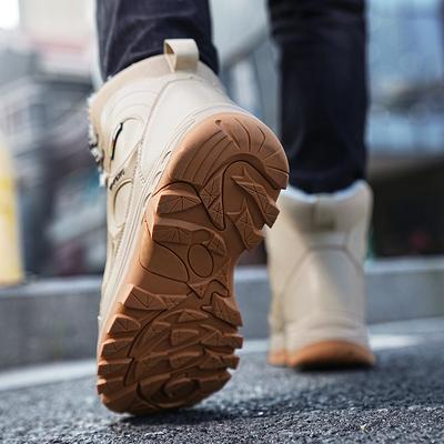 Autumn and Winter Tactical Boots Outdoor Hiking Hiking Shoes Desert Boots High Top Wear-resistant Cowhide Velvet High Top Boots