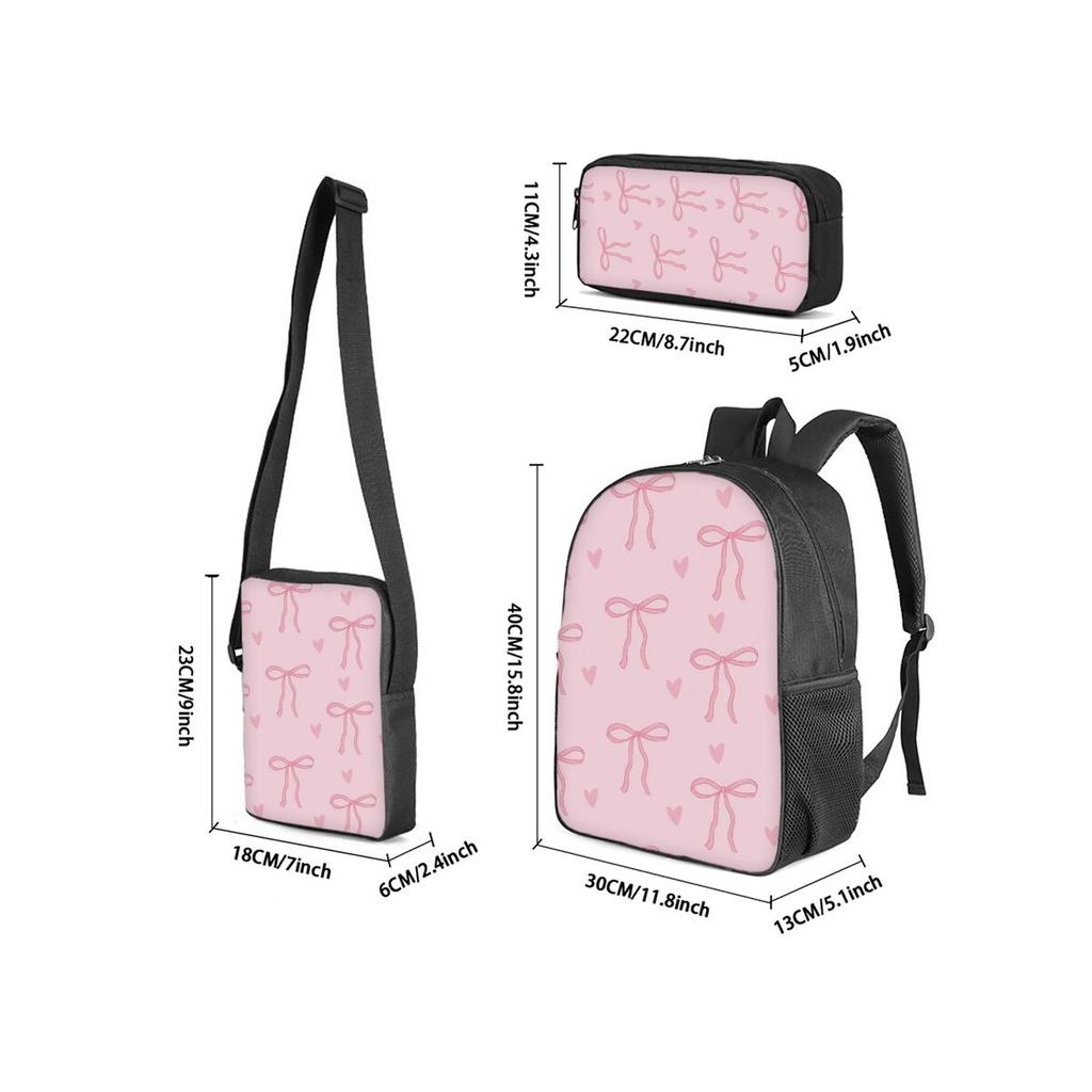 Bow Print 3Pcs/Set Backpack with Messenger Bag ,Pencil Bags for Boy/Girl Best Gift Cartoon Student School Bags