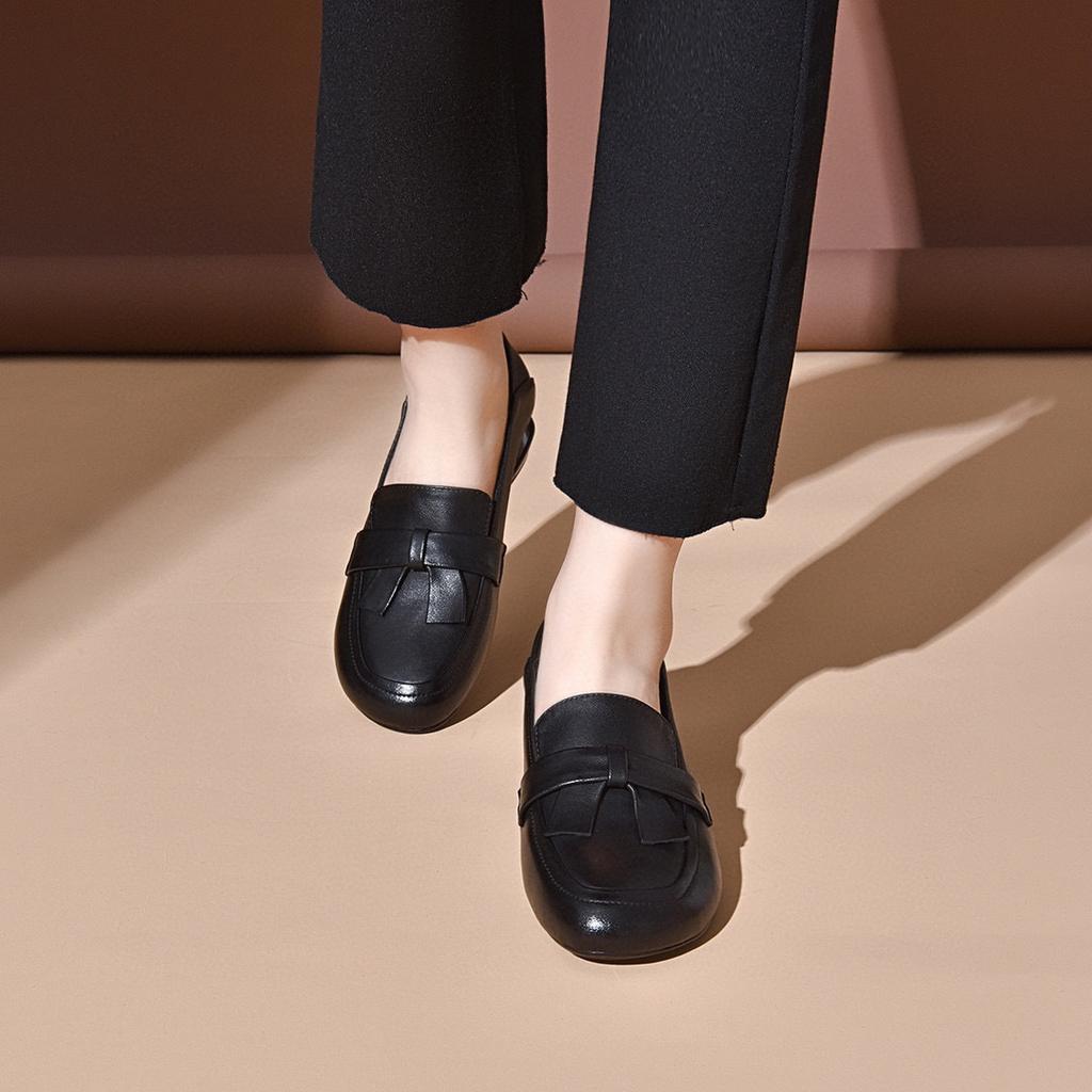 Flat shoes women's spring new shallow mouth one pedal bow low heel single shoes small leather shoes