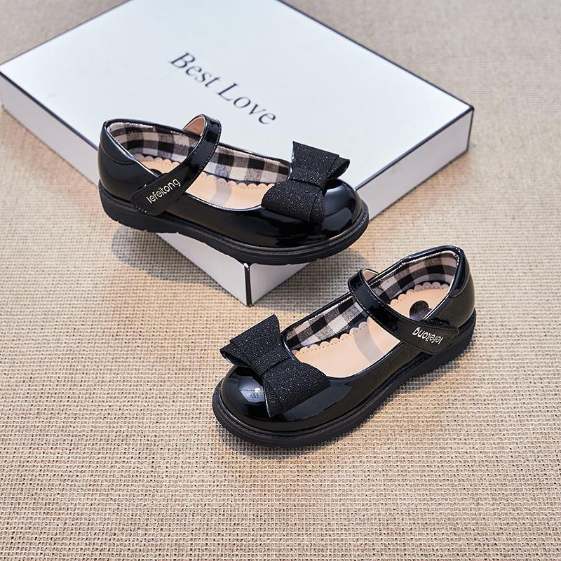 Mädchen-Lederschuhe, Frühjahrs- und Herbstmode, neue Kinderschuhe, Mädchen-Auftrittsschuhe, schwarze weichsohlige Einzelschuhe für kleine Mädchen