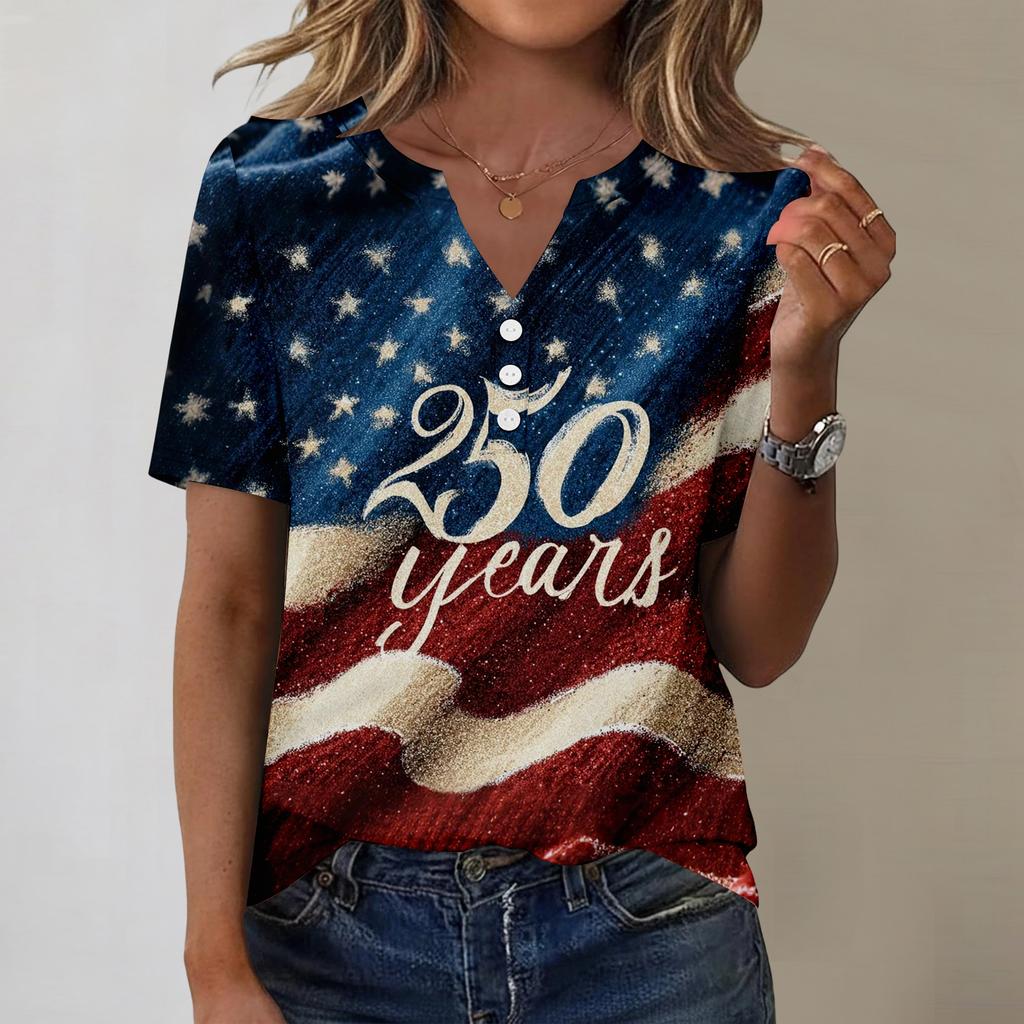 Women's Fashionable Casual Independence Day Print Blouse