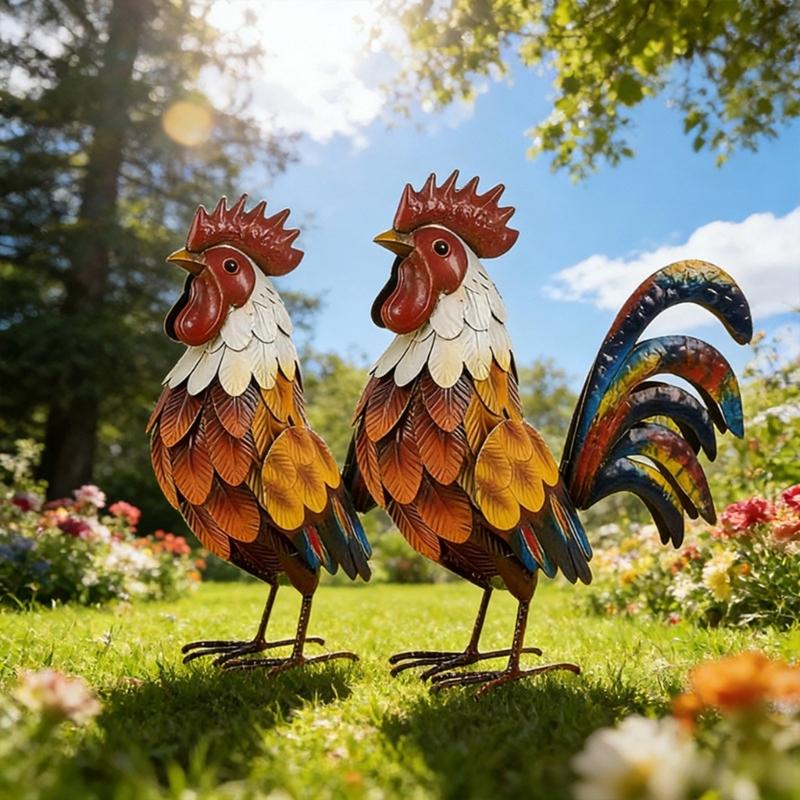 Metal Rooster Decoration Yard Chicken Decoration Outdoor Garden Statue Metal Chicken Sculpture for Backyard Kitchen