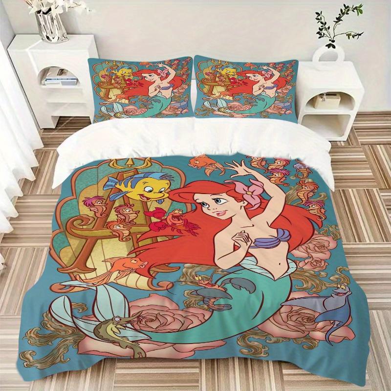 3pcs Disney Princess Ariel Mermaid Sea Life Friends Print Cover Set Ultra Soft, Breathable, and Comfortable Bedding with Stylish Design for Bedro