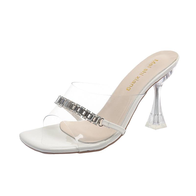 Slippers Transparent PVC  Crystal Cup High-heeled Sexy Casual Shoes Plus Size Women Open Toe Transparent Slippers Women Shoes