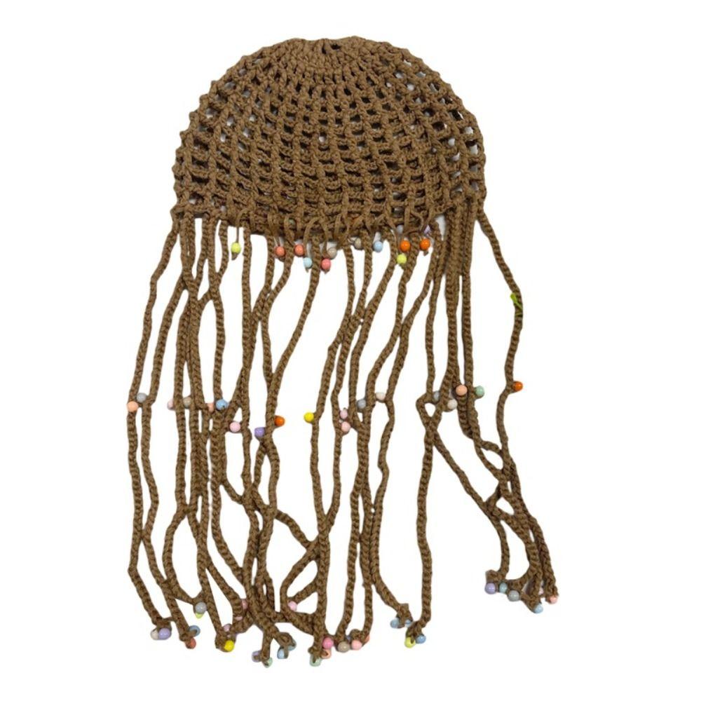 

Y2k Beanie Hat Crochet Ethnic Style Hat Vintage Tassels Knitted Hat Apparel Accessories кофейный