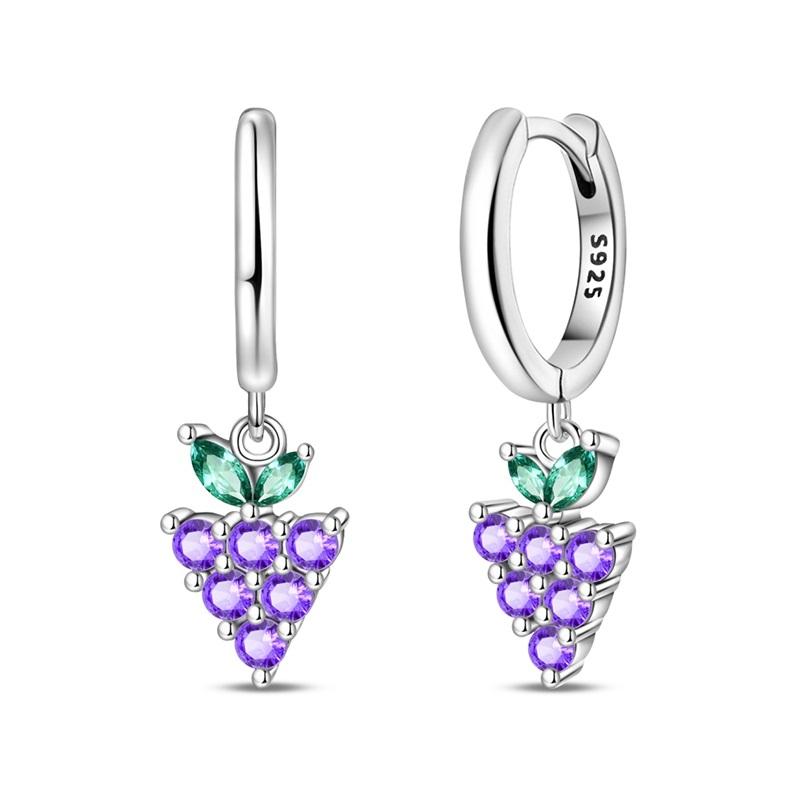 Colorful 925 Silver Apple & Strawberry & Red Wine Clink Asymmetry Earrings For Fruit Party Fine Jewelry Gift