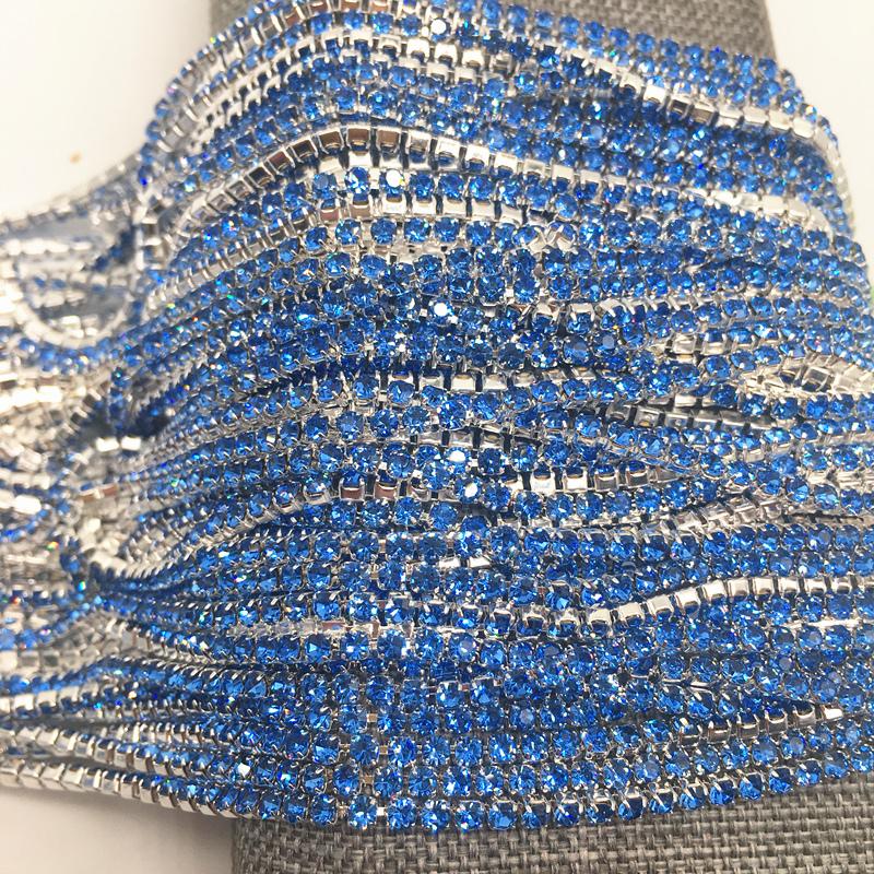 1-Row 1 yard SS6(2mm) Cystal Rhinestone Trim Close Cup Chain Claw DIY Jewelry Making