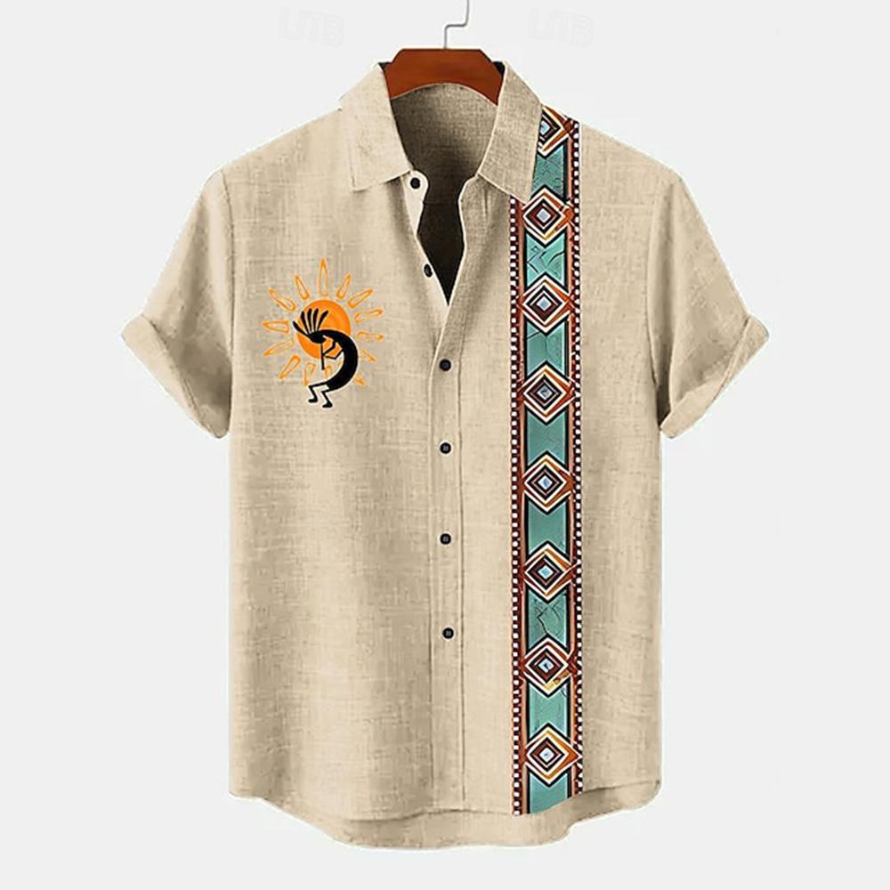 Camicia da uomo vintage con stampa etnica a maniche corte con colletto Camicie estive da uomo oversize Moda Casual Streetwear