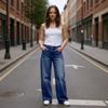 Womens High Waisted Jeans Stretchy Flared Straight Leg Loose Trendy Hem Denim Pants