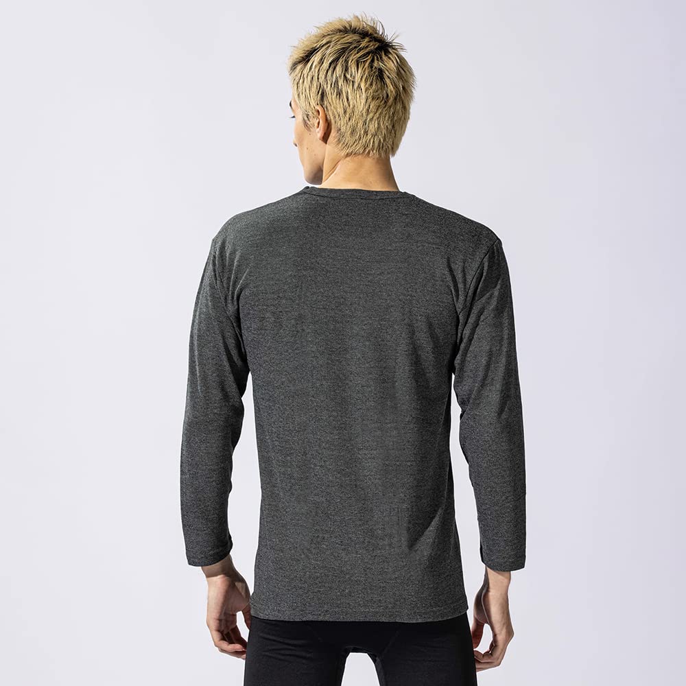 Otafuku Glove Winter Long Crew Moke Size M Men's Innerwear, Sleeve, Neck, Heat-Retaining, 3/4 Sleeves, JW-169, Gray, (3-Pack)