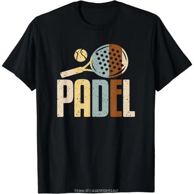 Padel Schläger Tennis Schläger Ball Vintage Farben Grafik T-Shirt Lässige Sportbekleidung Streetwear Herrenbekleidung T-Shirts