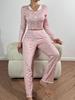 Women's European & American Style Printed Pajama Set: Long Sleeve Top & Long Pants, Casual Home Wear, Wearable Outdoors.
