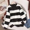 New special yarn half-height round neck loose thickened warm color matching horizontal strip with knitted top sweater women