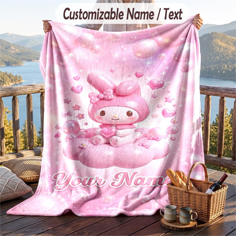 Custom Text Flannel Throw Blanket, Lightweight Cozy Bed Sofa BlanketMy Melody