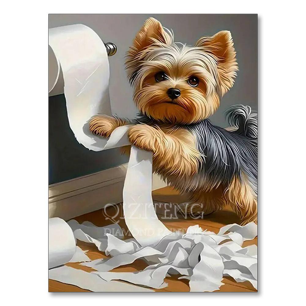 Dog Diamond Painting Cat Toilet Cartoon Diamond Mosaic Animal Full Round_Square Drill Embroidery Funny Bathroom Wall Decor Art