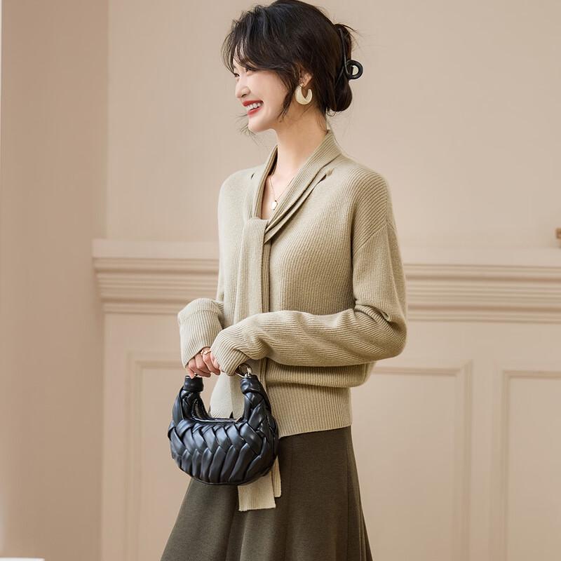 Women's 100% Wool Scarf Collar Sweater