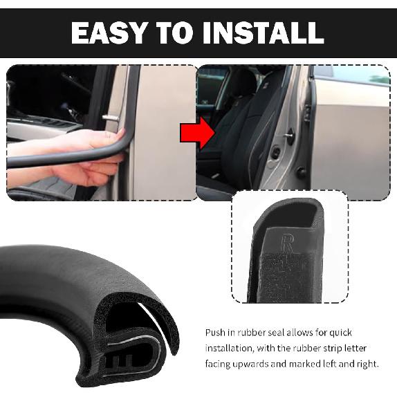 2.62Ft Car Door Weather Stripping, 2PCS Thickened Rubber Edge Trim With U-Shaped Metal Clips For Noise Reduction, Push-In Car Door Seal Strip, Black