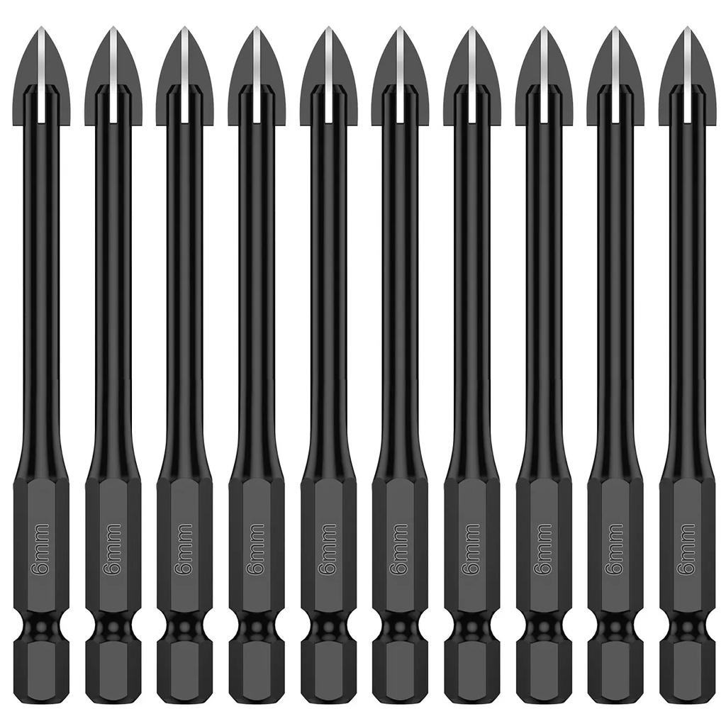10Pcs Cross Hex Drill Bit Set For Concrete Porcelain Tile Glass Metal Multifunction Drill Bits Kit Tools Tungsten Carbide Drills