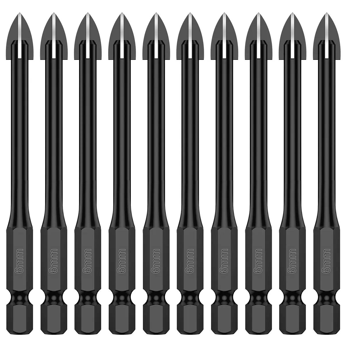 

Набор из 10 крестообразных шестигранных сверл для бетона, фарфоровой плитки, стекла, металла, многофункциональные сверла, набор инструментов, сверла из карбида вольфрама