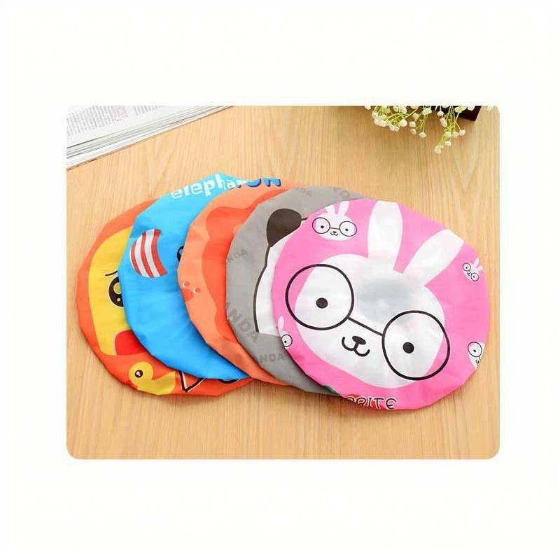 Cartoon Pattern Shower Cap Soft Lace Elastic Edged Waterproof Reusable for Bath SPA Sauna Women Girls Daily Use