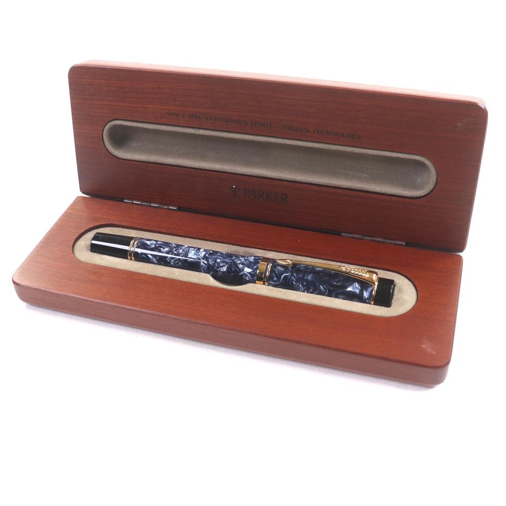 Excellent PARKER Fountain Pen Duofold Centennial Rare Marble Blue 18K Mens Used