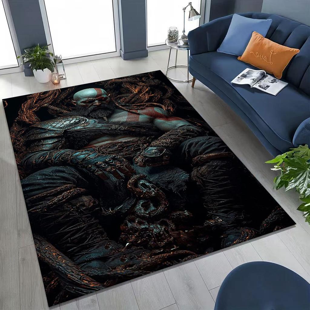 Tappeto Classici God of War Kratos Gioco 3A Tappeto per Giocatori per Camera da Letto Soggiorno Divano Casa Zerbino Decorazione, Tappetino Antiscivolo Grande per Giochi per Bambini