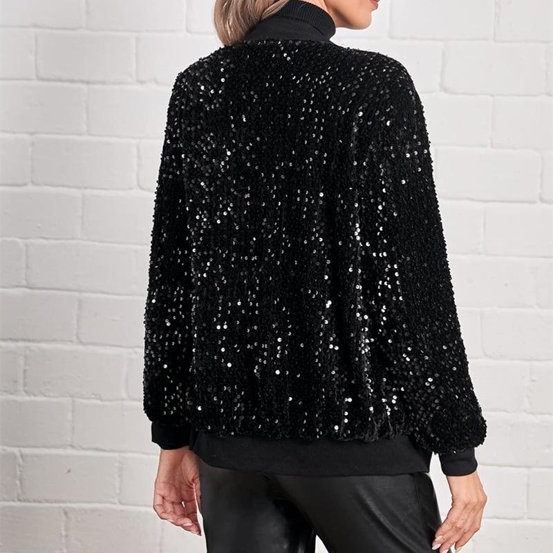 Women's Autumn & Winter Sequin Cardigan - Casual Fashion Short Jacket in Solid Color