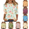 Women’s Casual Floral Print Round Neck Top with Three Quarter Sleeves Relaxed Fit Lightweight Blouse for Everyday Wear