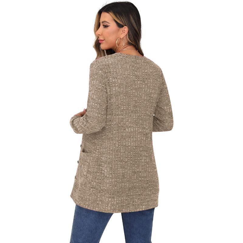 Autumn and Winter Solid Color Loose Long Sleeve Pocket Cardigan Jacket Women's New Style