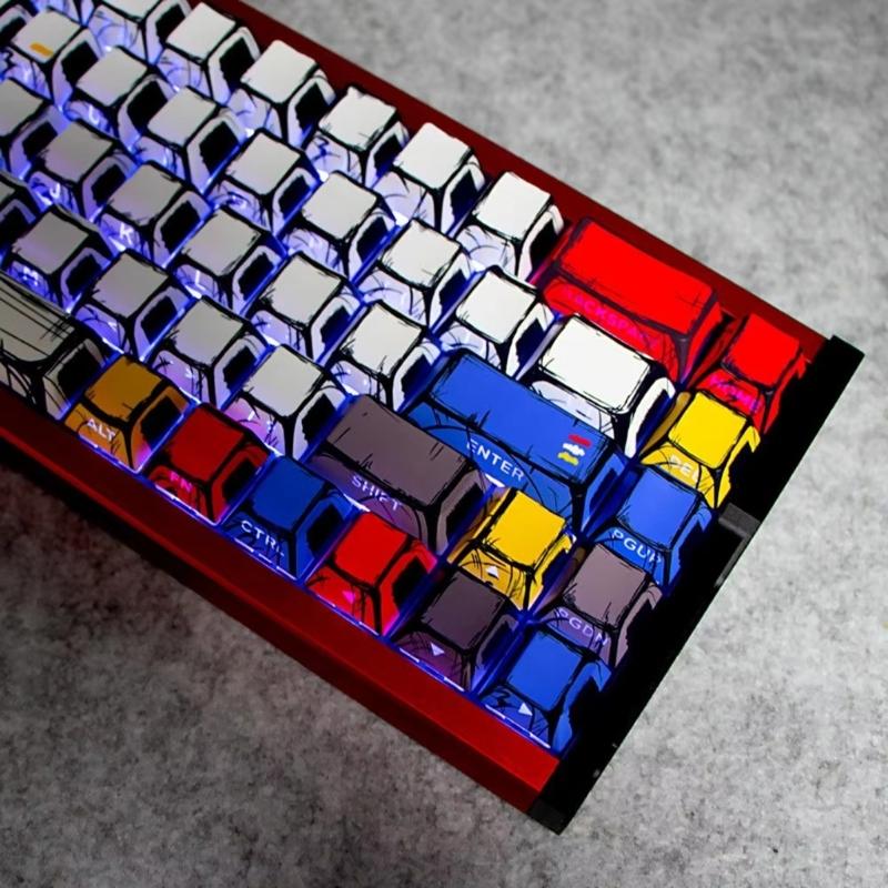 64/74Key Side Print Translucents Keycaps Comics Style Original Profile Sublimations Backlit Keycap for Mechanical Keyboards