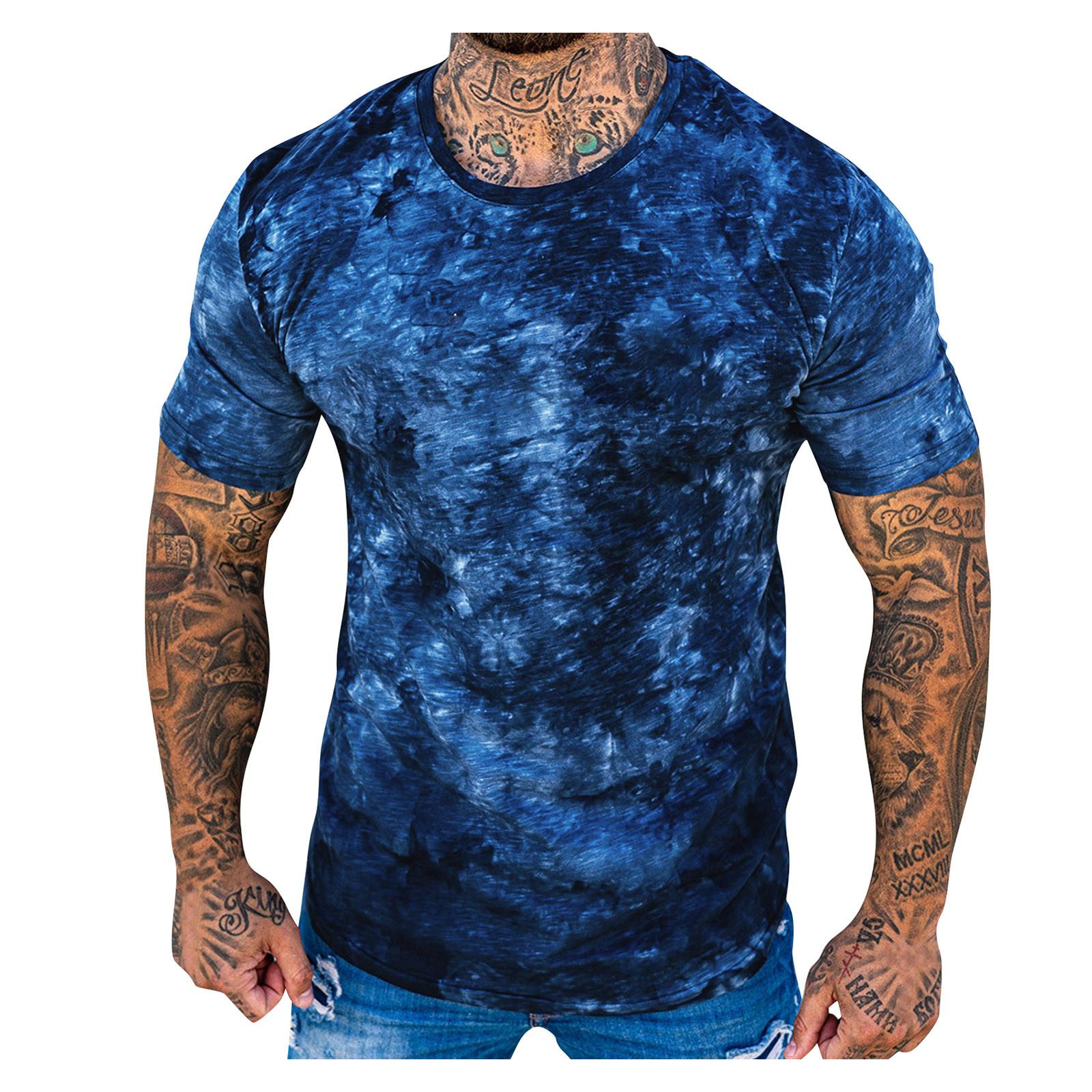 

(SU)Мужская весенне-летняя повседневная тонкая футболка с коротким рукавом и принтом, верхняя блузка XXXL синий