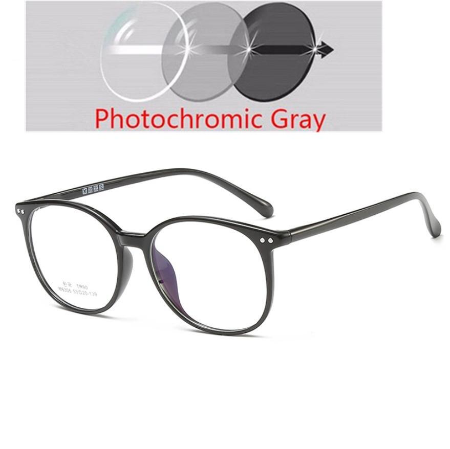 Rivet Round Photochromic Myopia Glasses Anti Blue Light Women Men Prescription Eyewear -0.5 to -6.0