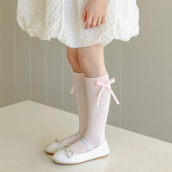1 Pair Children Socks High School Long Tube Solid Color Stockings Princess Style Bow Decor Calf Socks Spring Autumn Wear