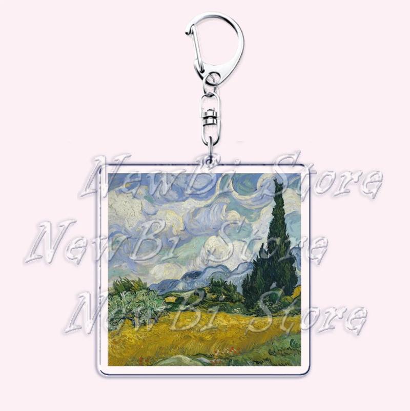 Hot Impressionism Art Keychain for Accessories Bag Van Gogh Monet Mona Lis Oil Painting Pendant Chain Ring Keyring Jewelry Gifts