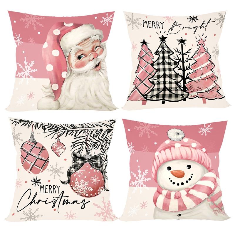 4pcs Pink Christmas Snowman Pillowcase Navidad Natal Noel Tree Cushion Cover Christmas Decorations For Home 2026 New Year 2026